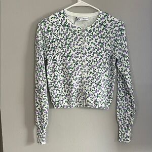 Zara‎ Purple and Green Floral Sweatshirt
